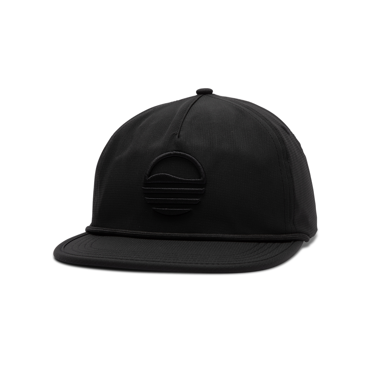 Front shot of black on black crushable rope golf hat