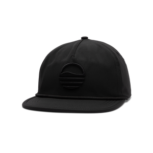 Front shot of black on black crushable rope golf hat