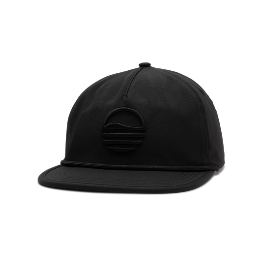 Front shot of black on black crushable rope golf hat