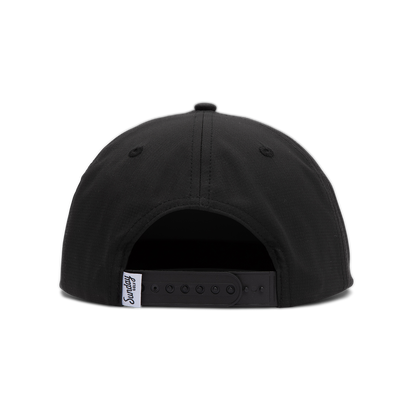 Back shot of black on black crushable rope golf hat