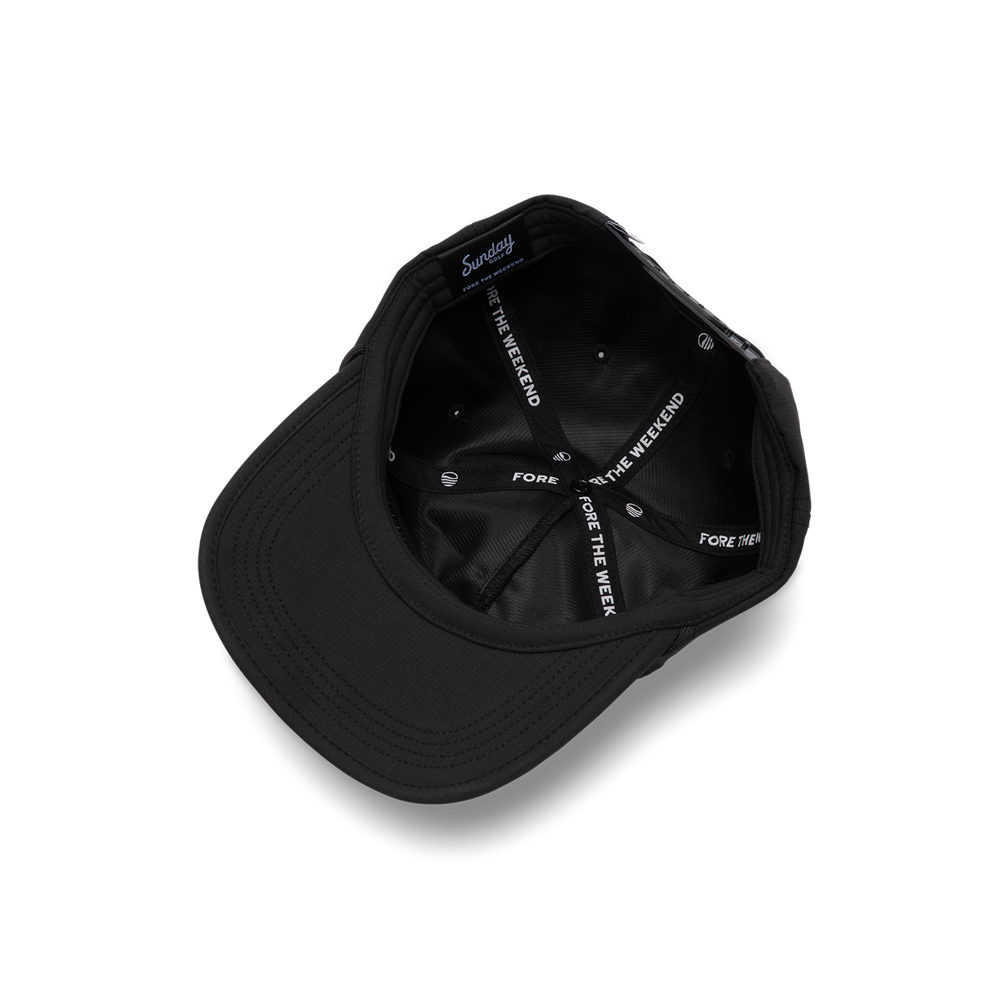 Upside Down shot of black on black crushable rope golf hat