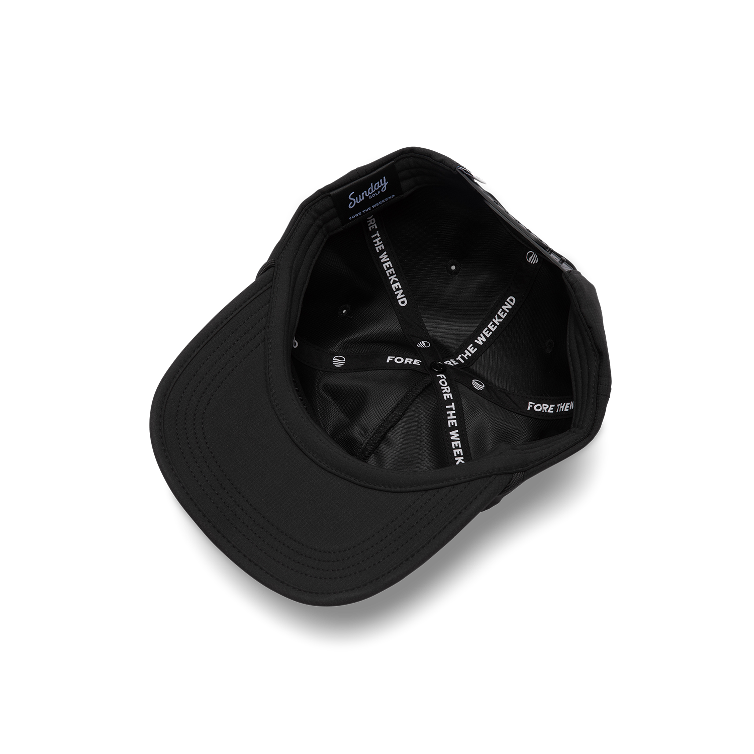 Upside Down shot of black on black crushable rope golf hat