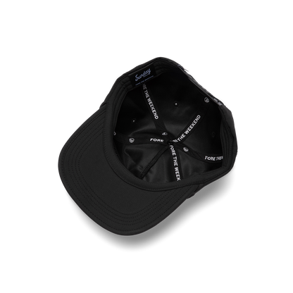 Upside Down shot of black on black crushable rope golf hat