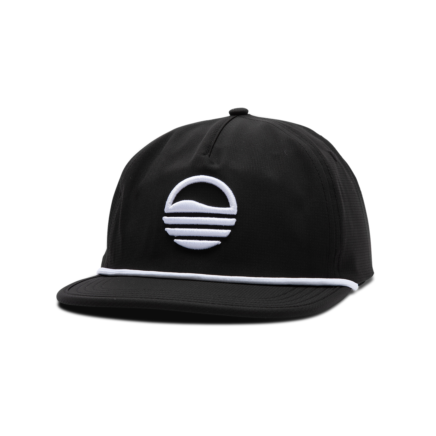 Front shot of black and white crushable rope golf hat