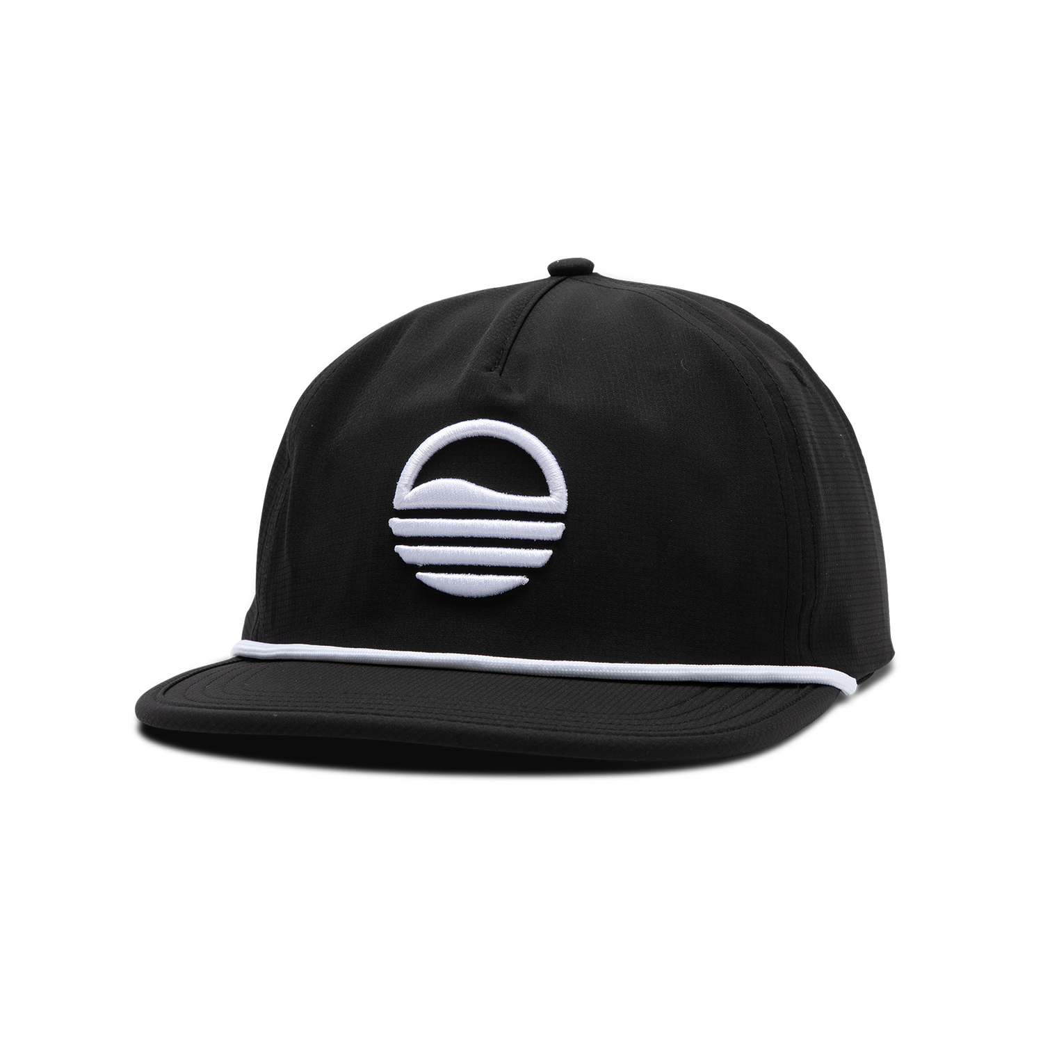 Front shot of black and white crushable rope golf hat