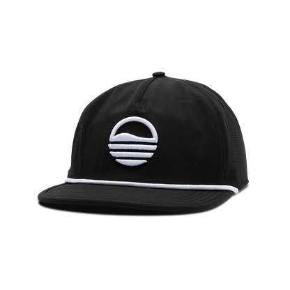 Front shot of black and white crushable rope golf hat