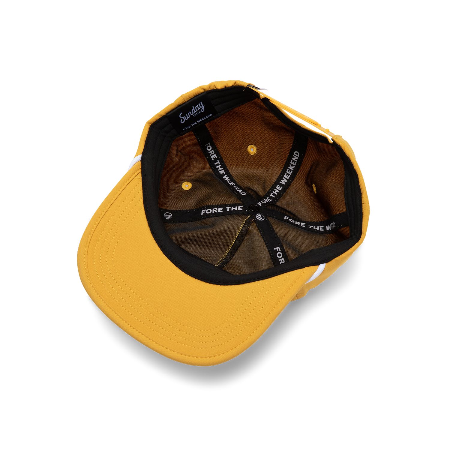 Upside down shot of mustard crushable rope golf hat