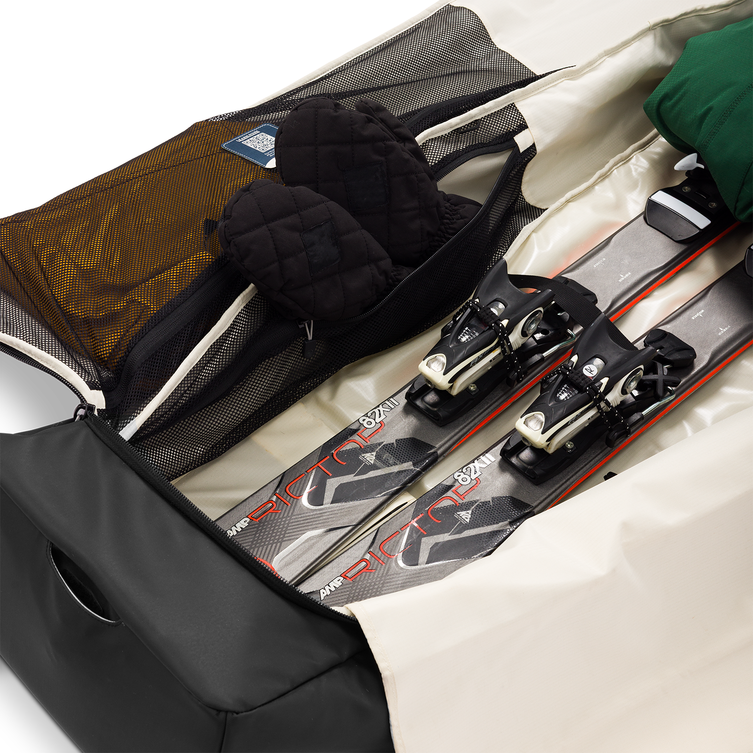Open Drifter Snow Travel Bag with skis and gear inside