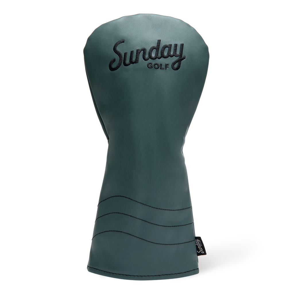 Front shot of driver golf headcover in midnight green vegan leather
