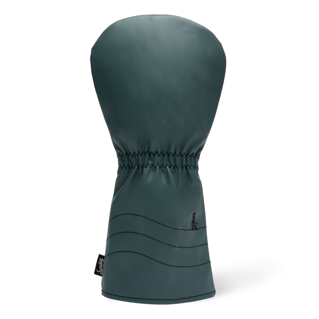 Rear shot of driver golf headcover in midnight green vegan leather
