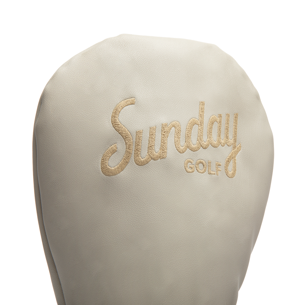 Inward shot of driver golf headcover in toasted almond vegan leather
