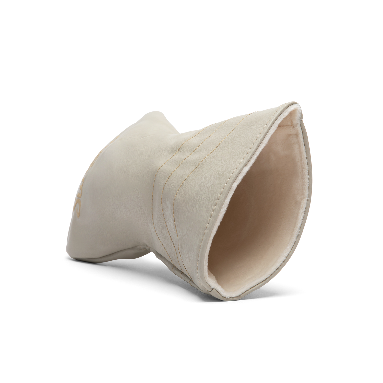 Inward shot of driver golf headcover in toasted almond vegan leather