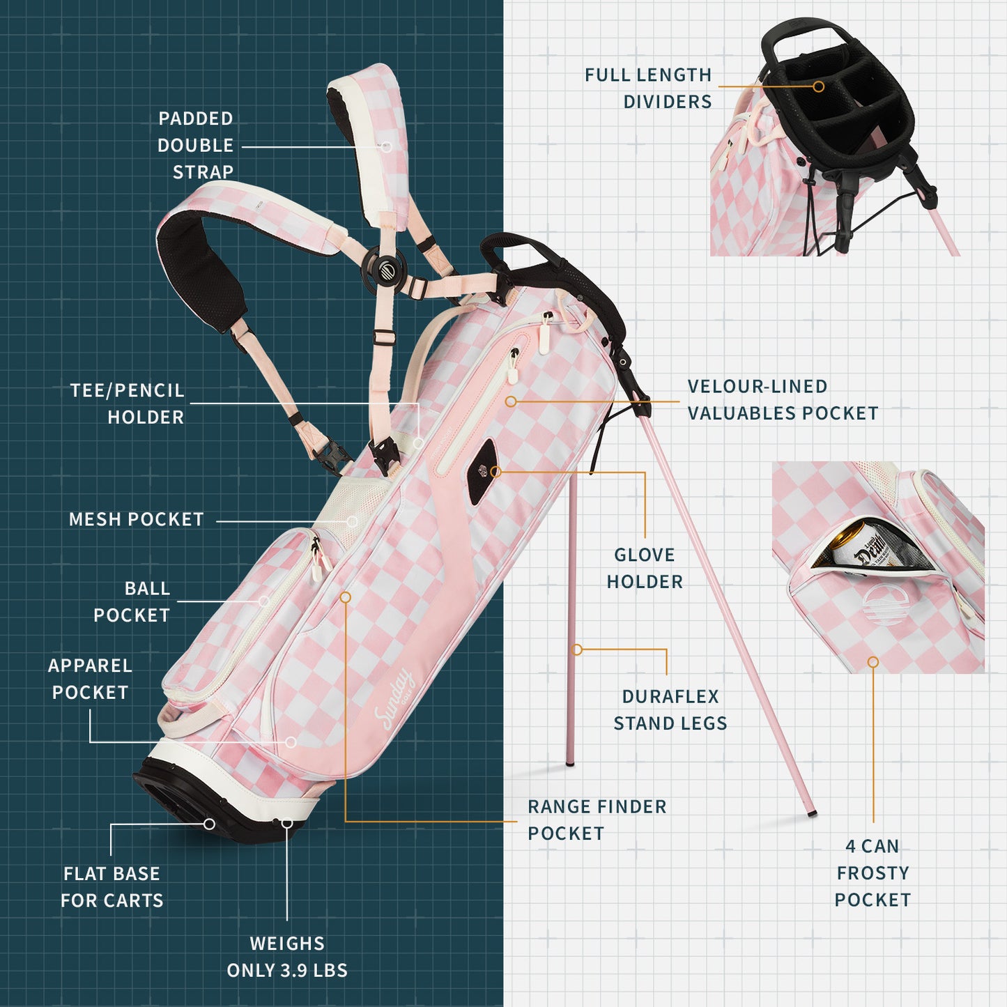 El Camino | Pink/White Checker Mid Size Stand Bag