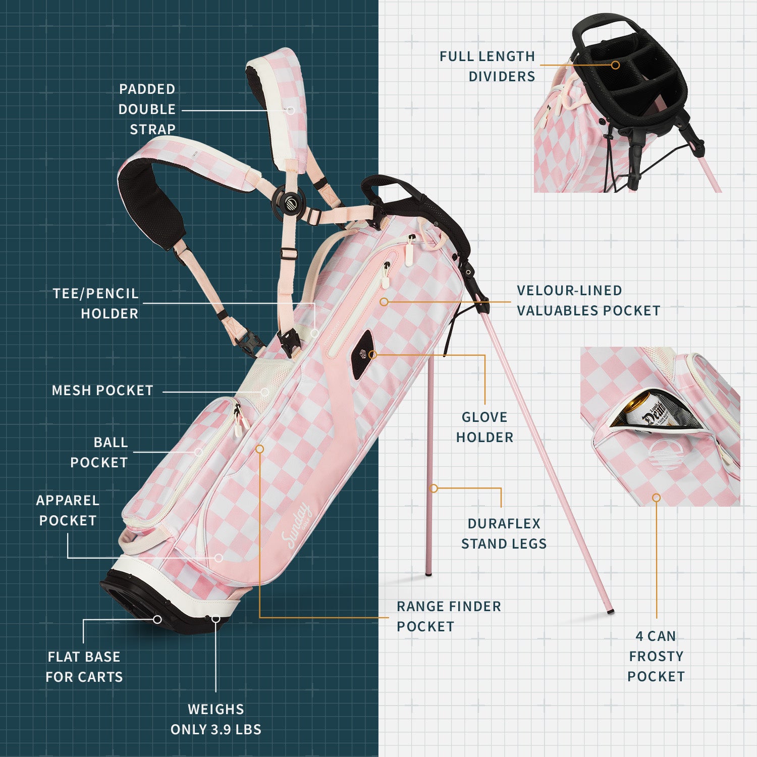El Camino | Pink/White Checker Mid Size Stand Bag