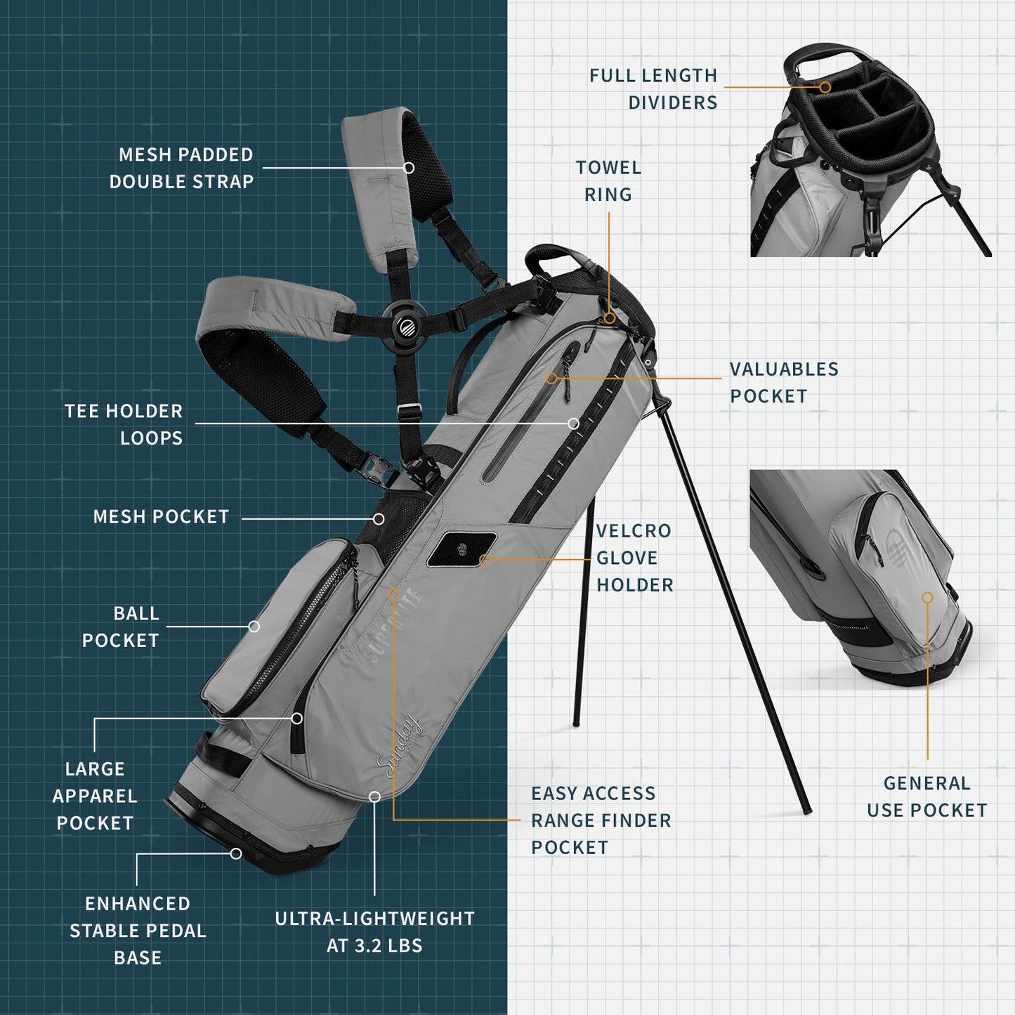 El Camino Superlite | Gray Blue-Black Mid Size Stand Bag