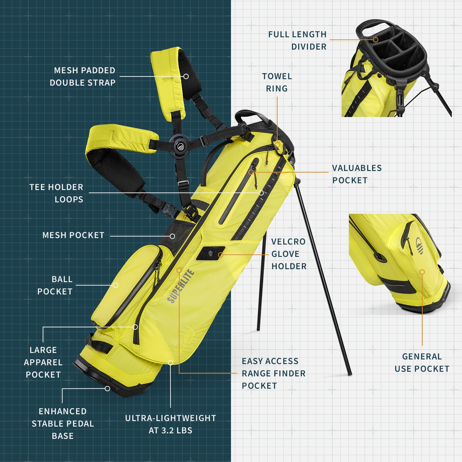 El Camino Superlite | Neon Yellow Mid Size Stand Bag