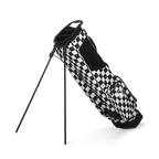 A full shot of El Camino golf bag in Black/White Checker facing backward 
