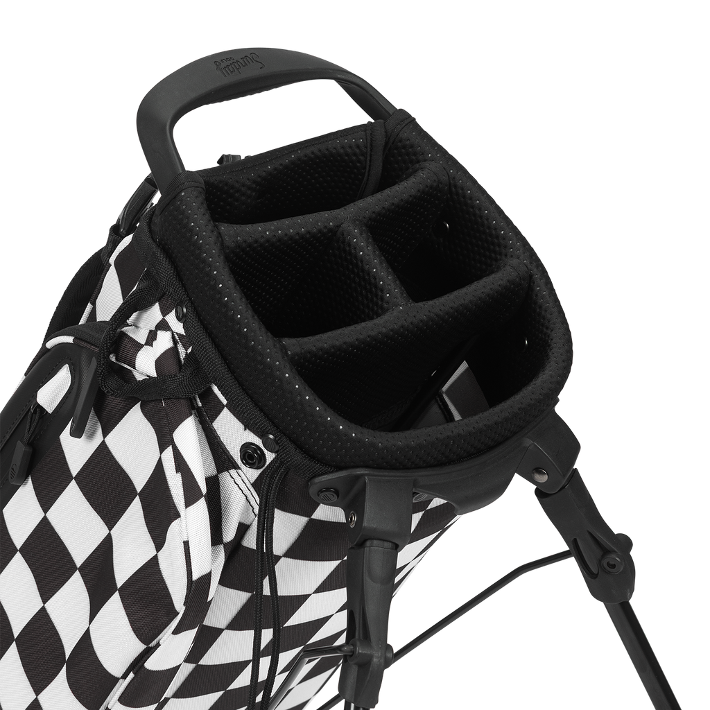 A close up top view of a Black/White Checker El Camino golf bag's 4 way divider  
