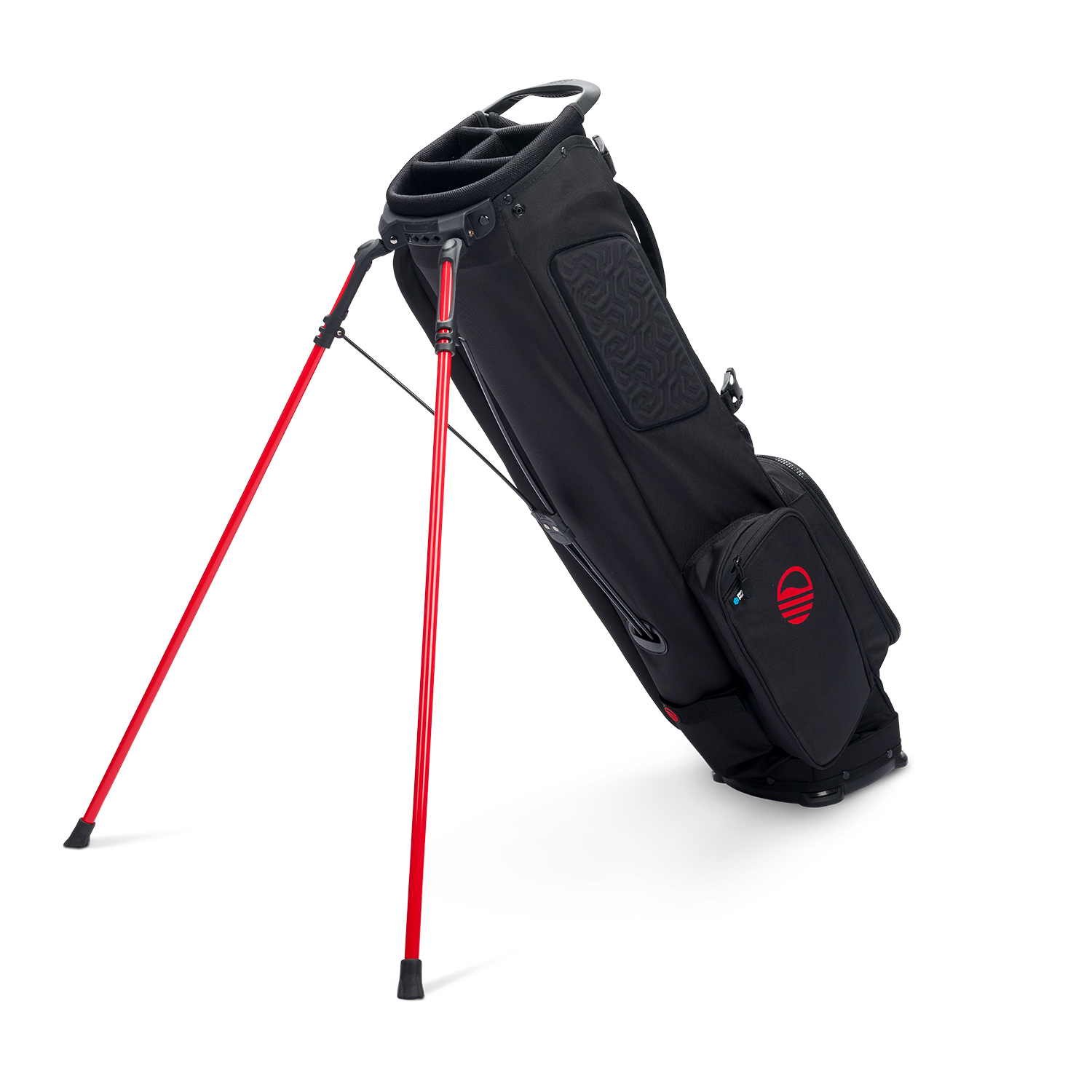 A full shot of El Camino golf bag in blackjack facing backward 
