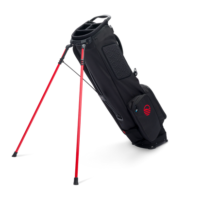 A full shot of El Camino golf bag in blackjack facing backward 
