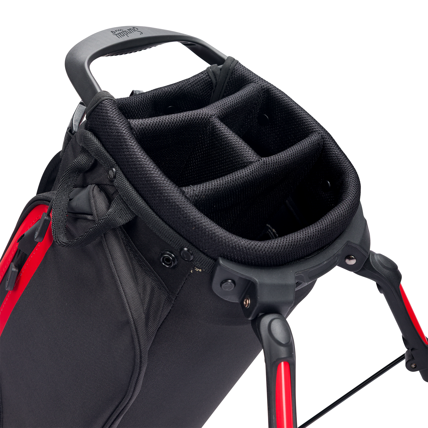 A close up top view of a blackjack El Camino golf bag's 4 way divider along 