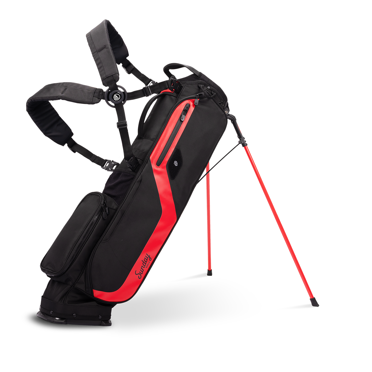 A full front shot of standing El Camino golf bag in blackjack with double strap
