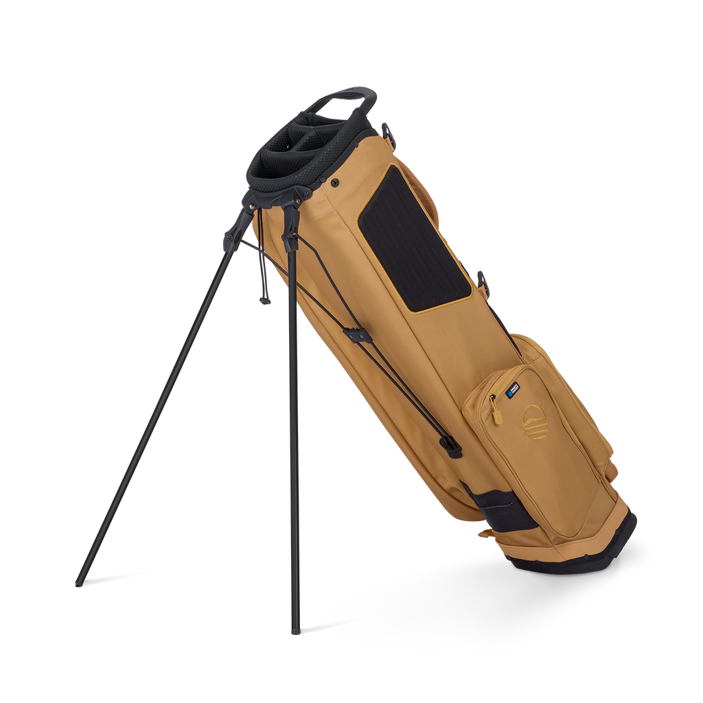 Clay golf bag with black accents on a white background