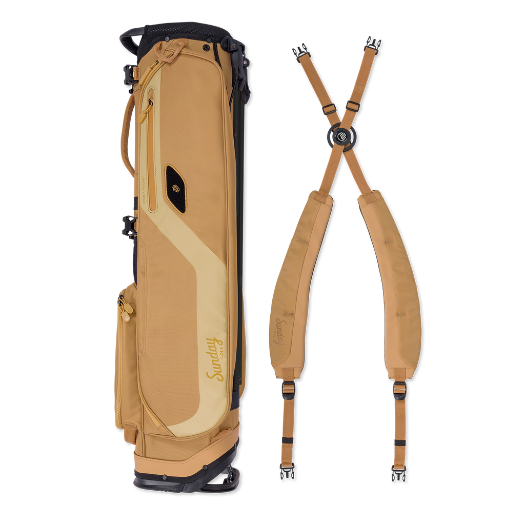 Clay golf bag with detachable straps on a white background