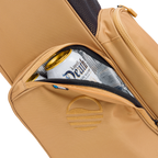 Detailed shot of Clay bag's pocket with a can of 'Liquid Death' inside, featuring a brand logo