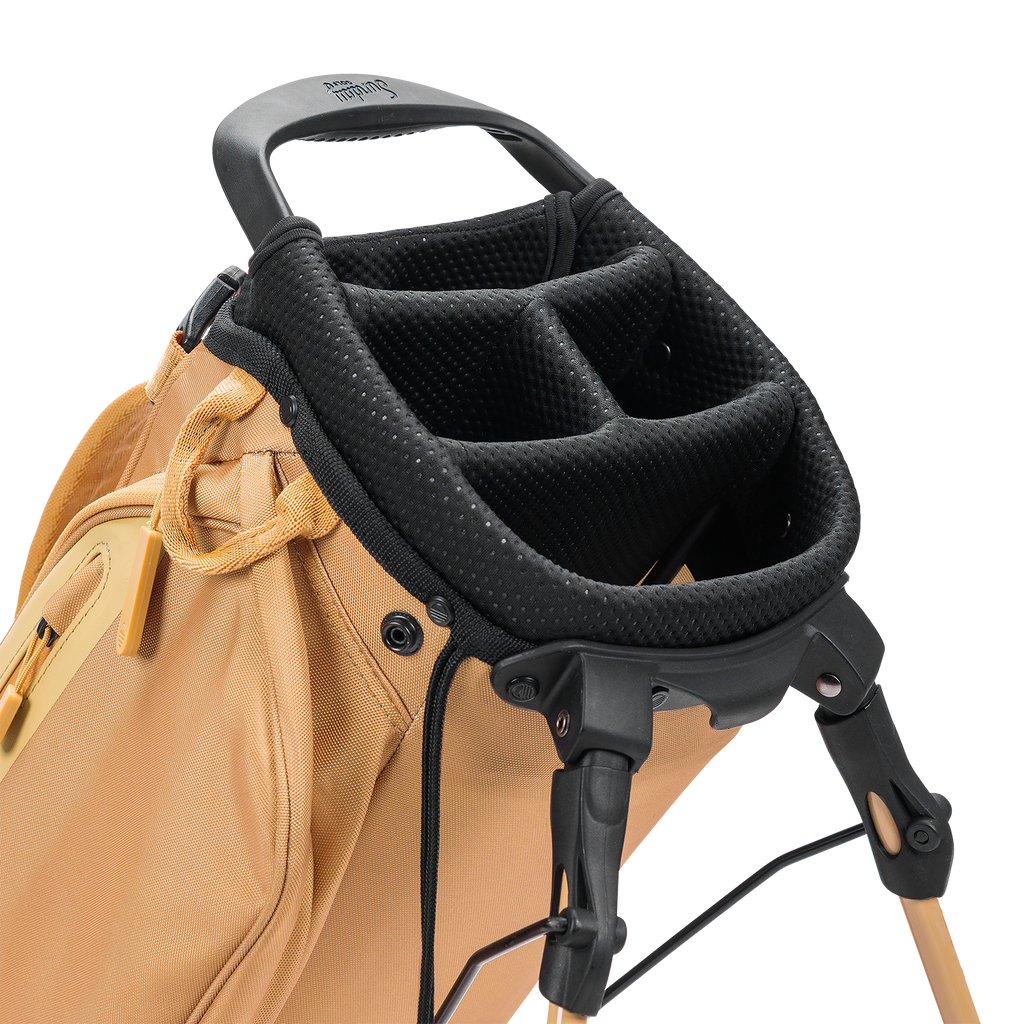 A close up top view of a clay thompson El Camino golf bag's 4 way divider  
