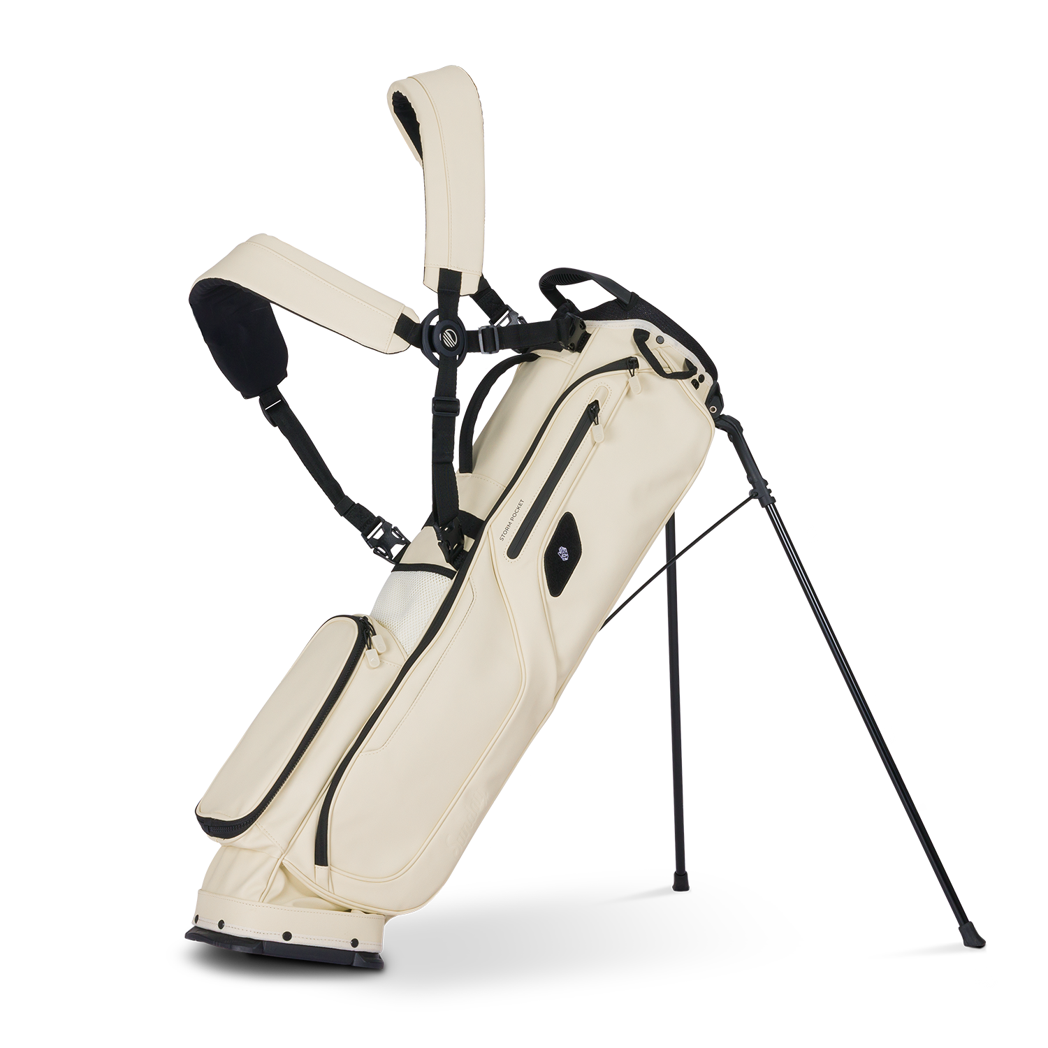 A full front shot of standing El Camino S-classgolf bag in Cream with double strap
