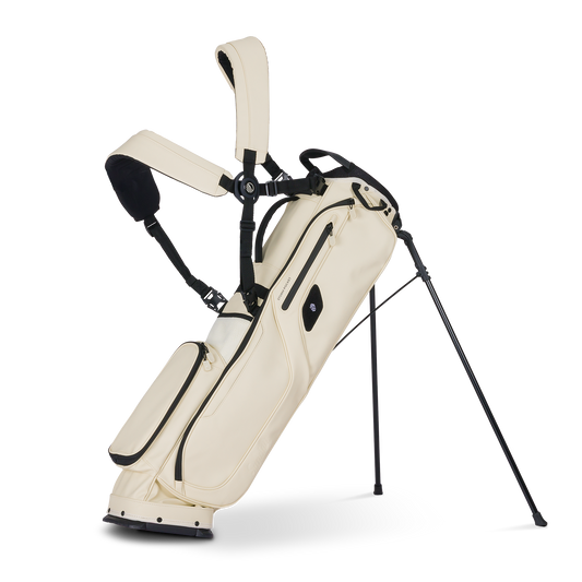A full front shot of standing El Camino S-classgolf bag in Cream with double strap
