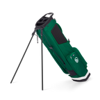 Green golf bag with a white logo on a white background