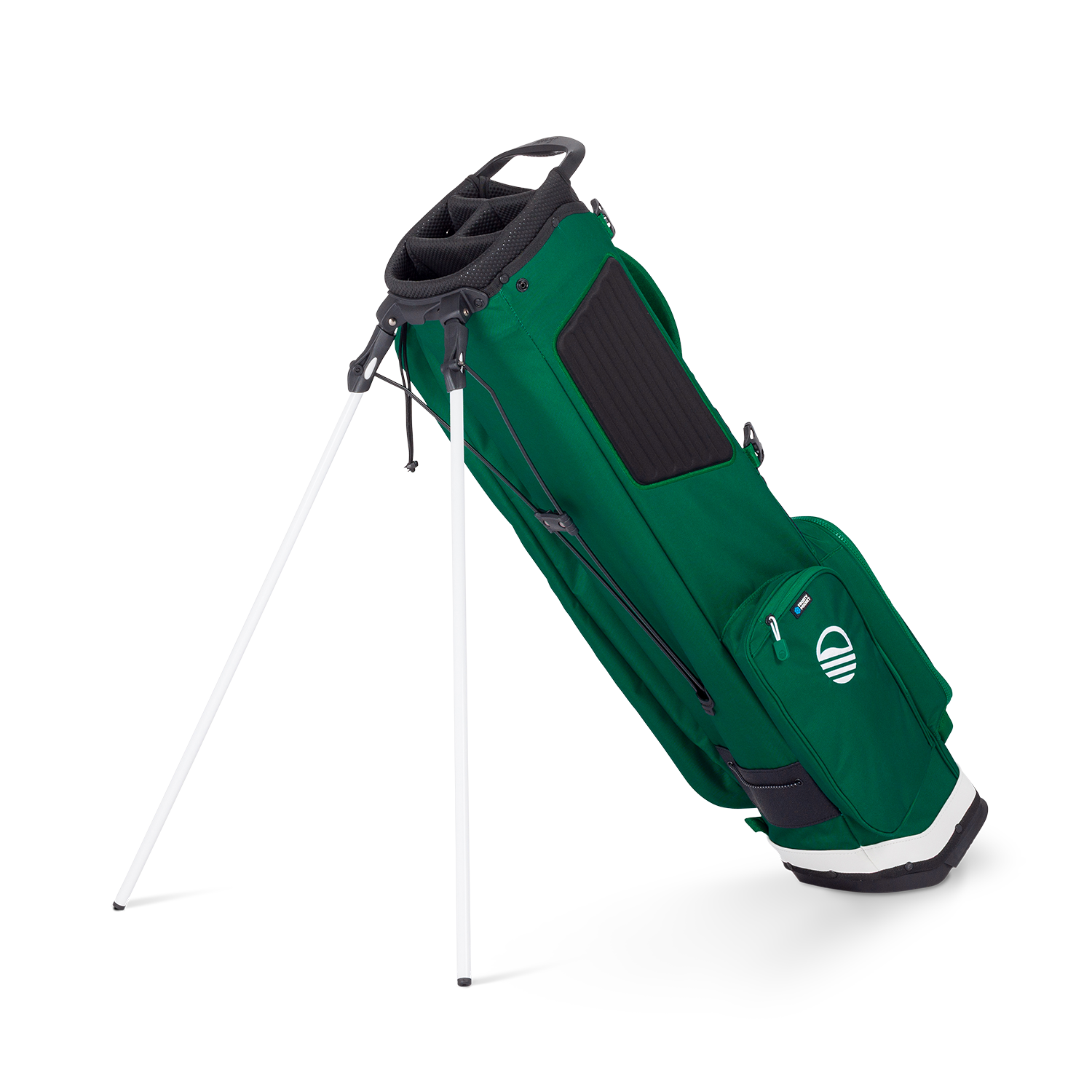 A full shot of El Camino golf bag in evergreen facing backward 
