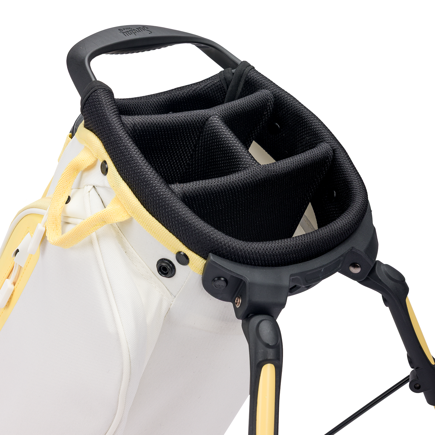 A close up top view of a mindy lemon El Camino golf bag's 4 way divider