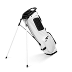 A full shot of standing El Camino S-Class golf bag in vegan white leather facing backward