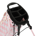 A close up top view of a Pink/White Checker El Camino golf bag's 4 way divider  
