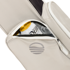 A close up shot of Cool Gray El Camino golf bag's insulated pocket with a canned drink inside
