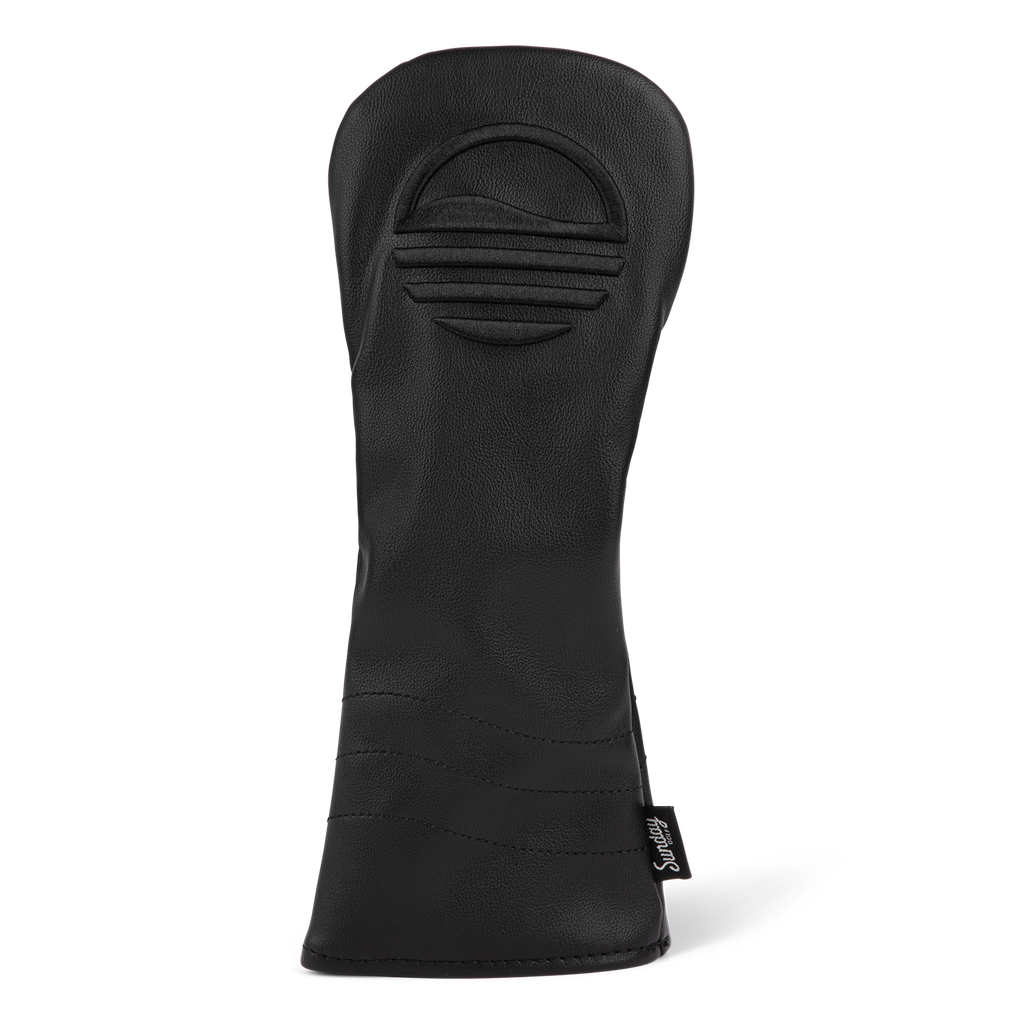 Front shot of fairway wood golf headcover in black vegan leather
