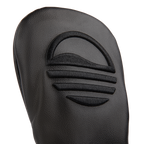 Close up shot of fairway wood golf headcover in black vegan leather showing its material and Sunday Golf logo