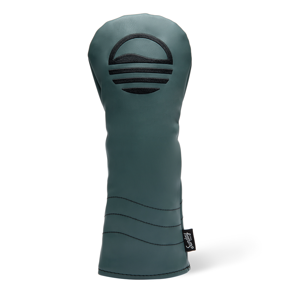 Front shot of fairway wood golf headcover in midnight green vegan leather
