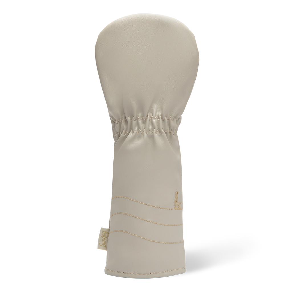 Rear shot of fairway wood golf headcover in toasted almond vegan leather
