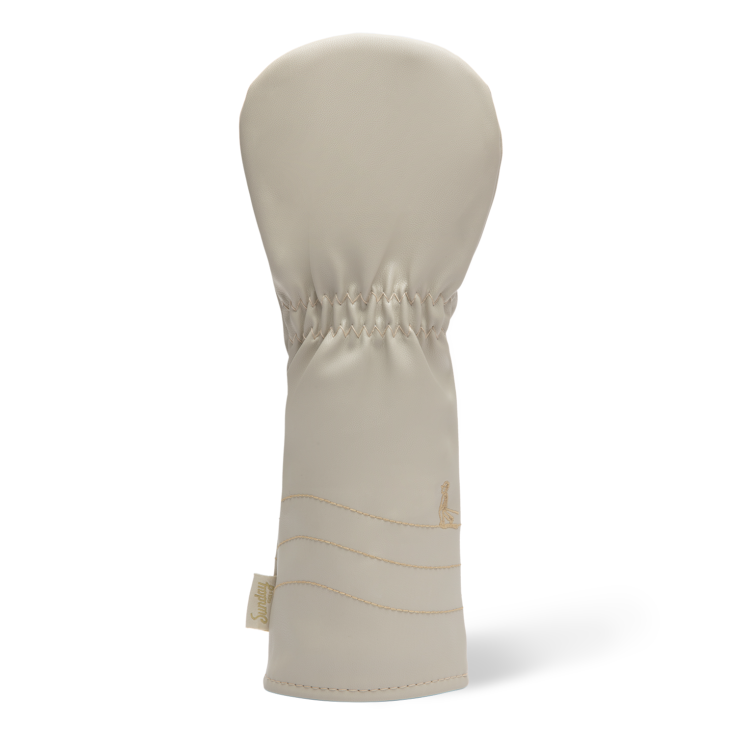 Rear shot of fairway wood golf headcover in toasted almond vegan leather
