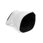 Inward shot of fairway wood golf headcover in white and navy vegan leather