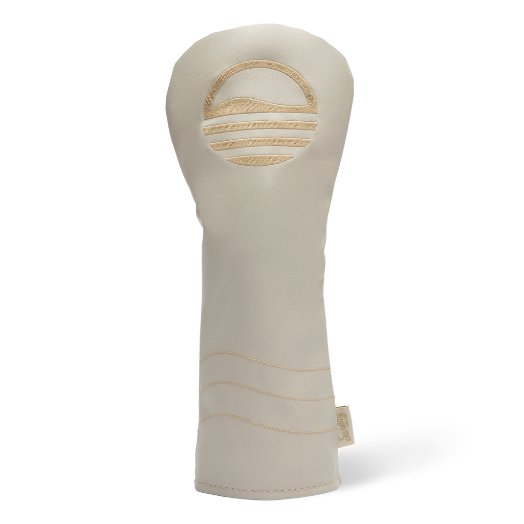 Front shot of fairway wood golf headcover in toasted almond vegan leather
