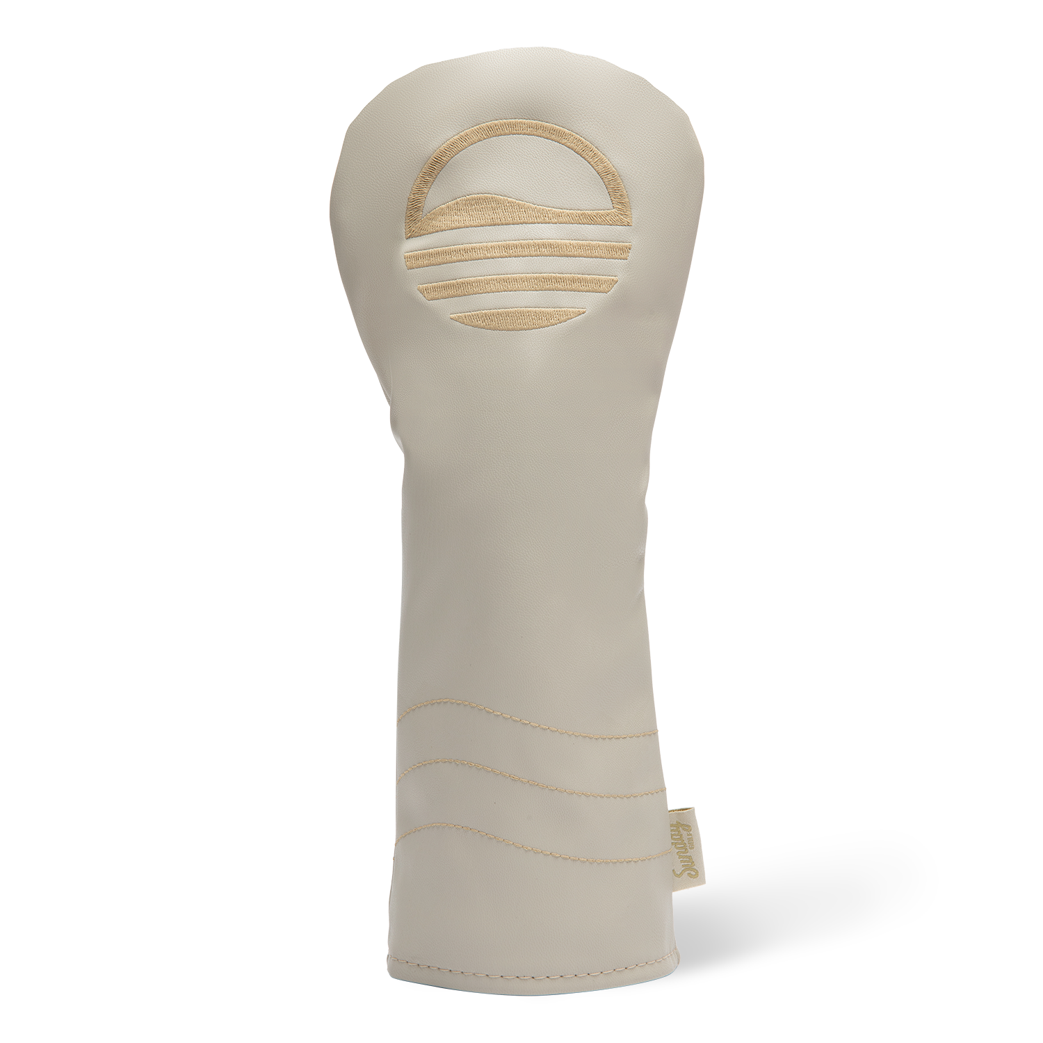Front shot of fairway wood golf headcover in toasted almond vegan leather
