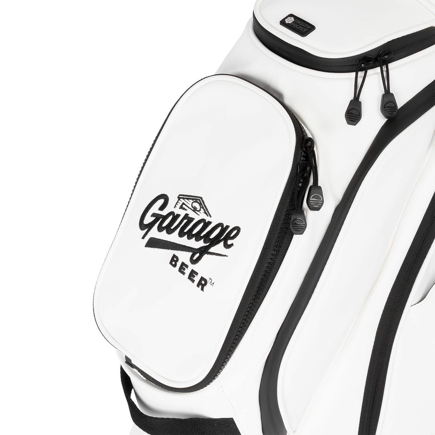 Close up photo of the Garage Beer logo on the Ryder S-class bag