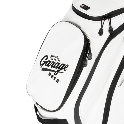 Close up photo of the Garage Beer logo on the Ryder S-class bag