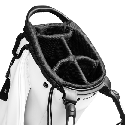 A close up top view of a Ryder S-Class x Garage Beer collab golf bag’s 4 way divider  