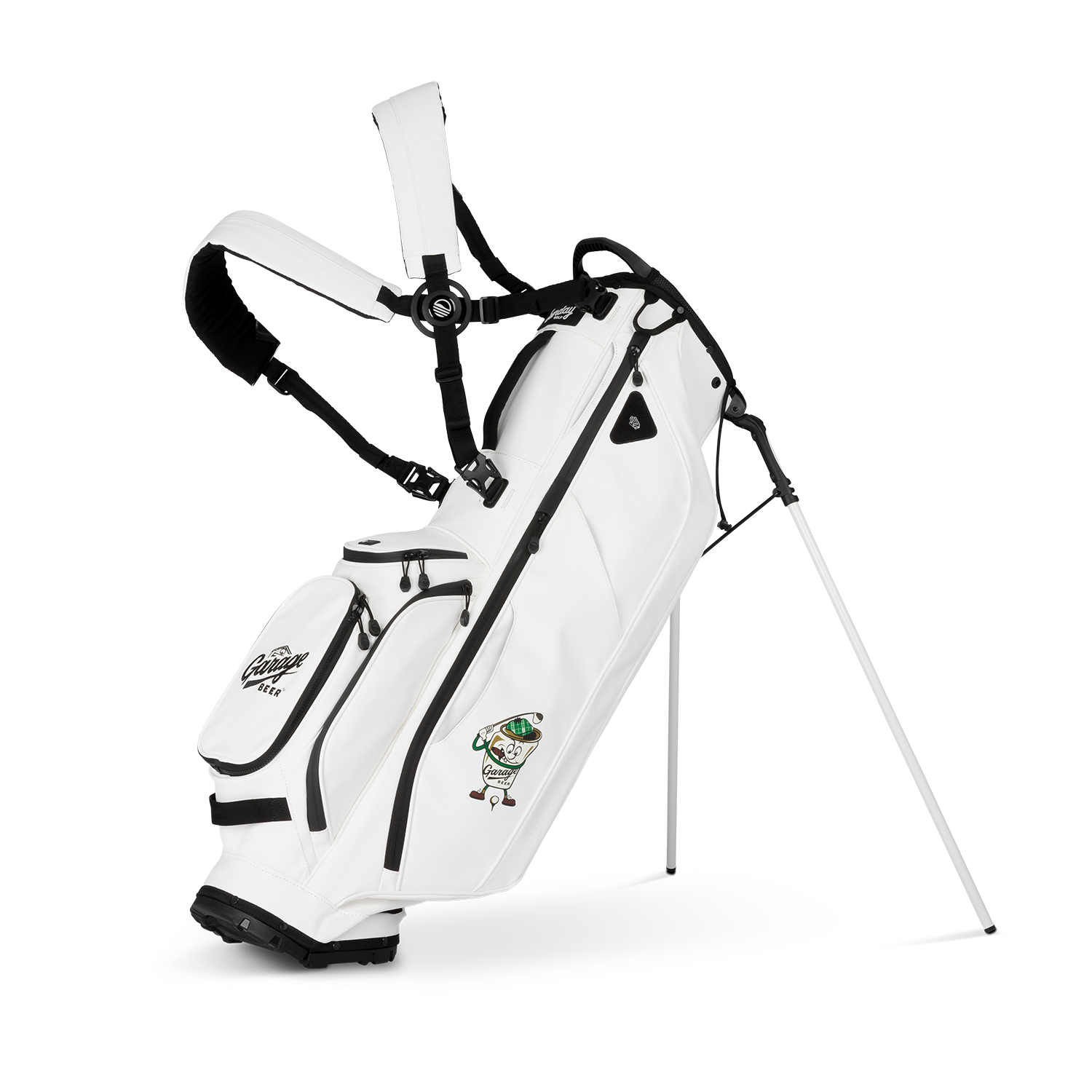 A full front shot of standing Ryder golf bag in blackjack with double strap
